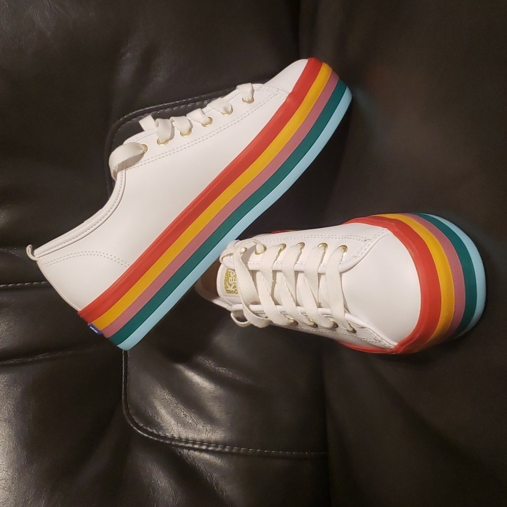Keds Rainbow Triple Up Platform White Sneakers Ladies size 9